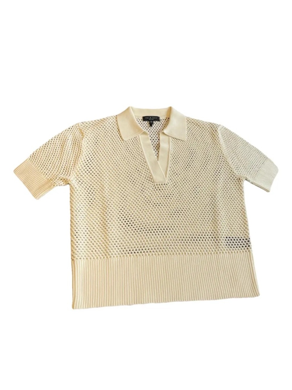 rag & bone Ivory Open Knit Polo Top - Picture 2 of 7